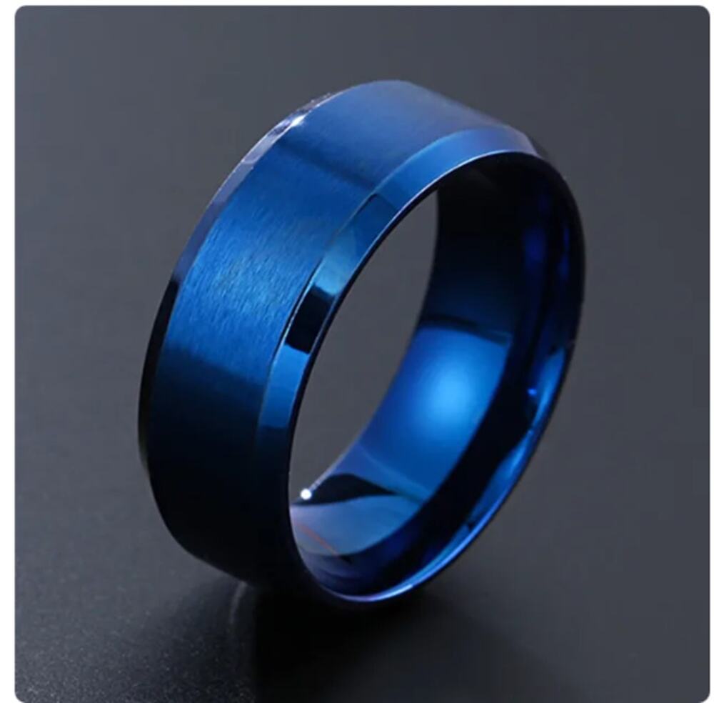 new 8 mm blue stainless steel ring